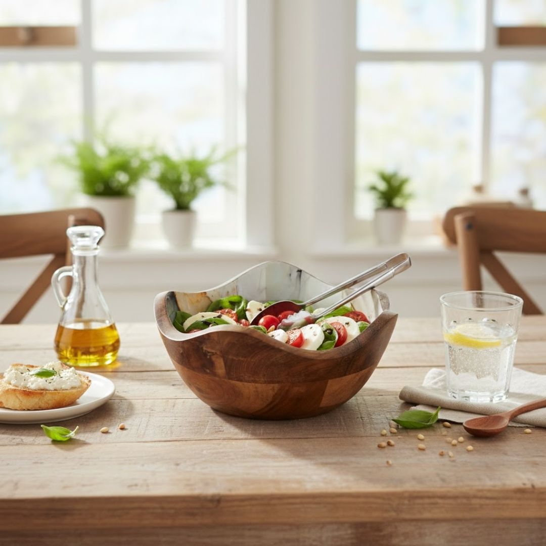 Enamel Floral Wooden Bowl for Sustainable Dining – M 2.0